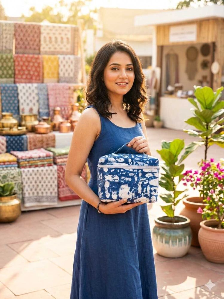 Handcrafted Indigo Block Print Travel Pouch