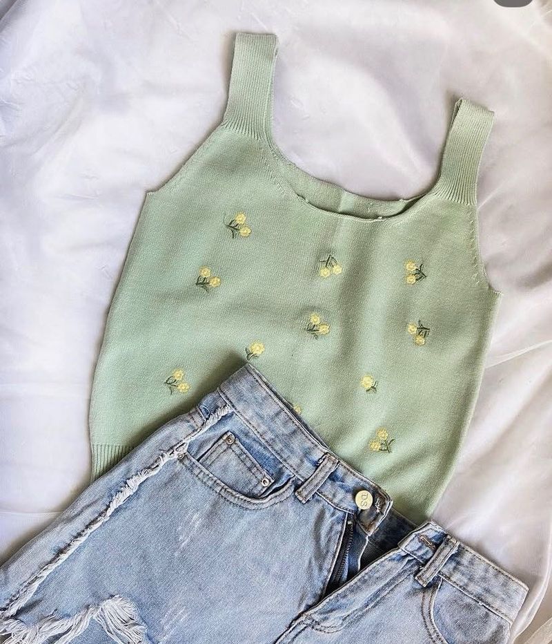 Cute Embroidered Knit Tank Top