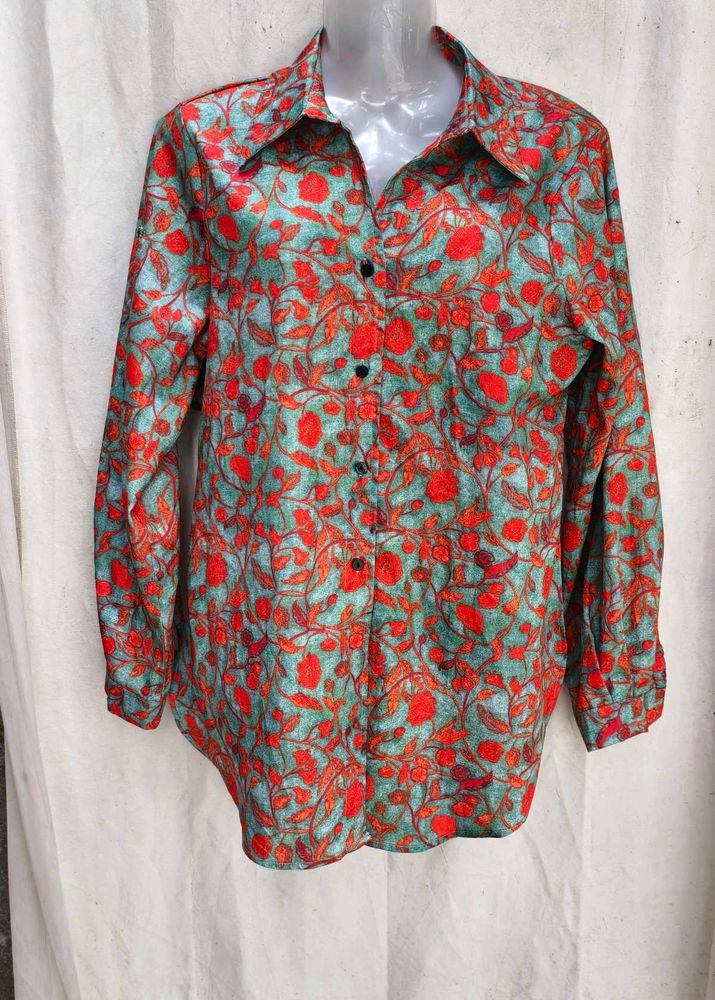 Boho Floral Print Button-Up Shirt