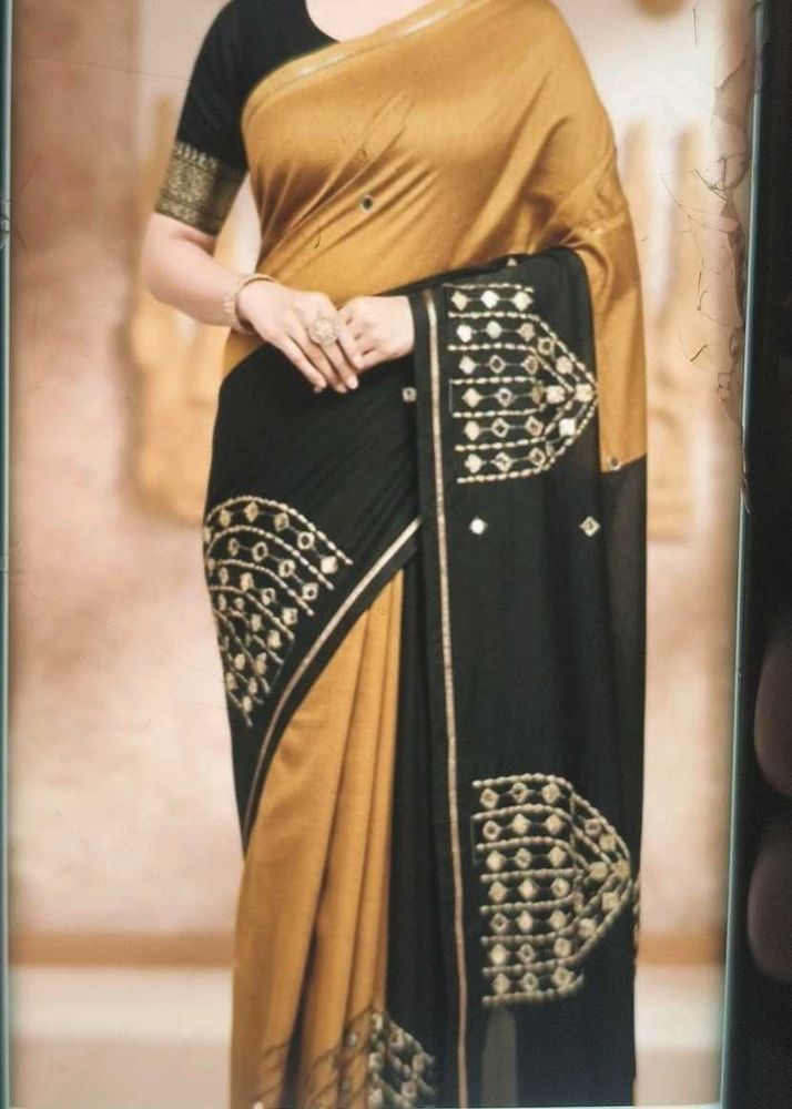 Elegant mirror work cotton silk Saree