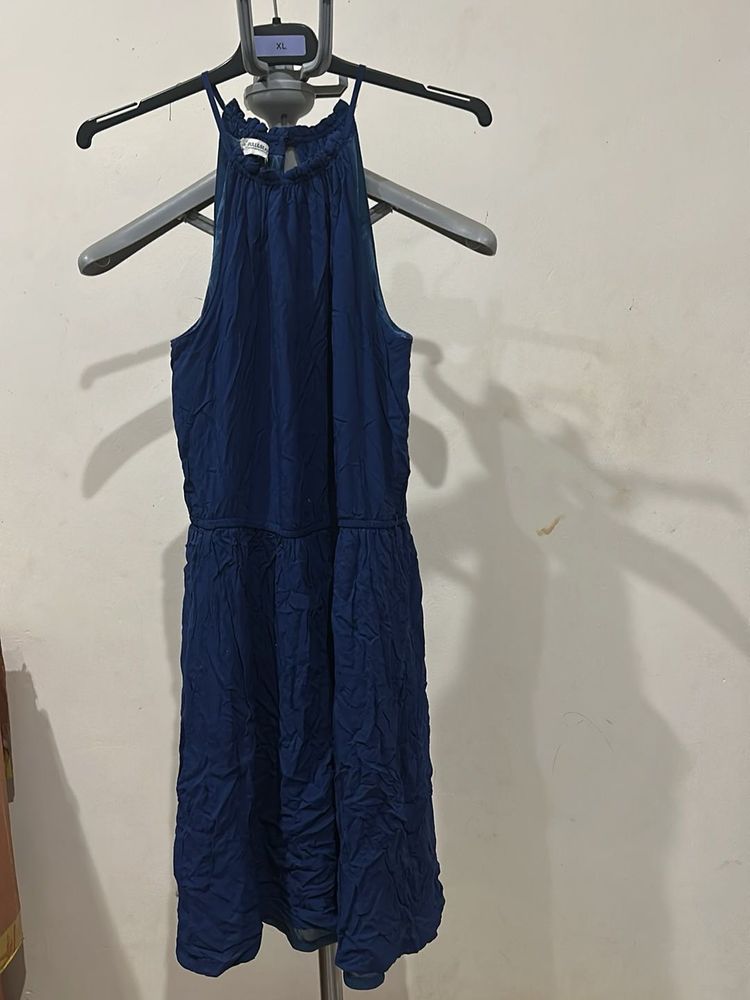 Navy Blue Halter Neck Dress