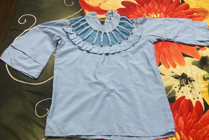 Summer Sale 🔥Elegant Blue Ruffle Collar Top