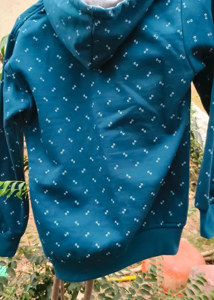 Teal Blue Printed Hoodie