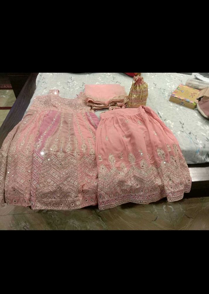Stunning Pink Embroidered sarara set