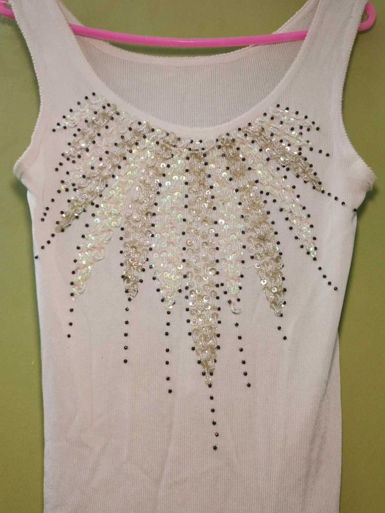 y2k vintage sequin embellished Sleeveless tank top