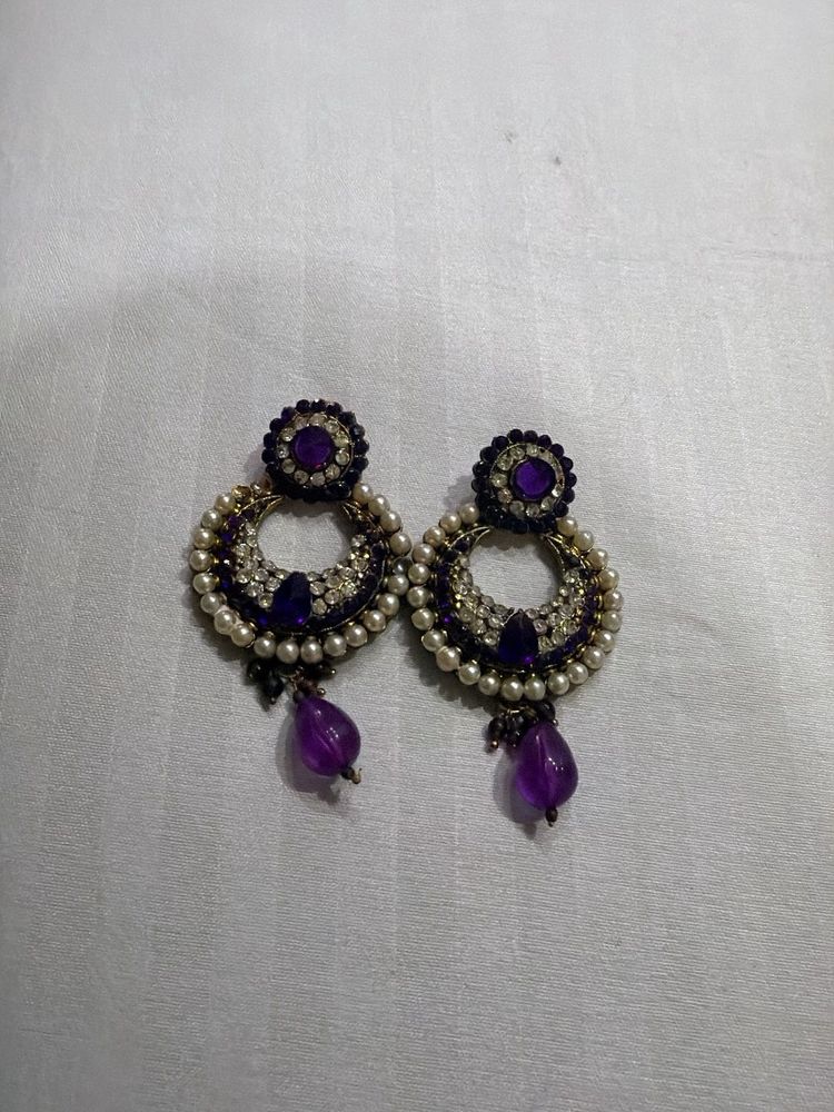 Elegant Purple &amp; Pearl Drop Earrings