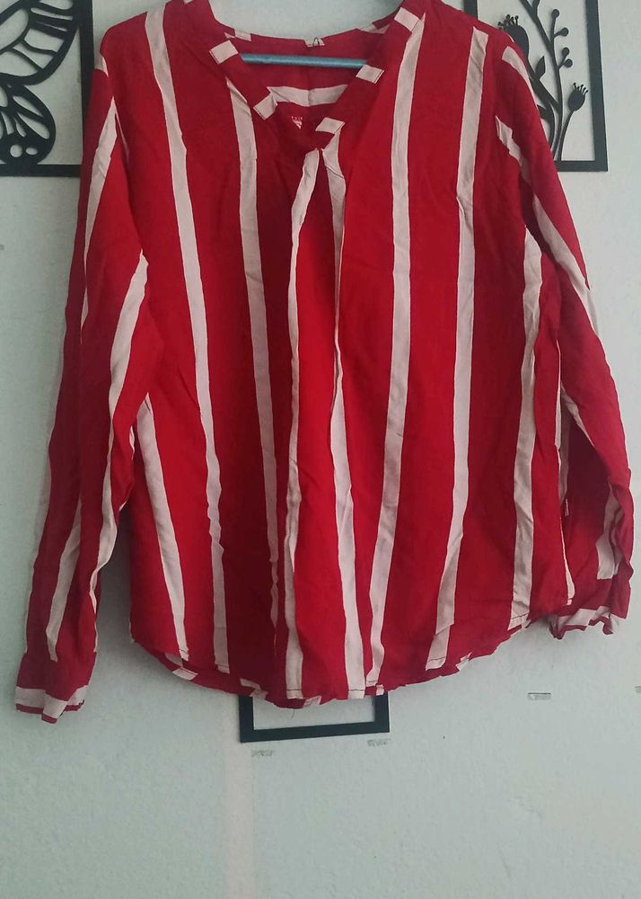 Red and White Striped Long Sleeve Top