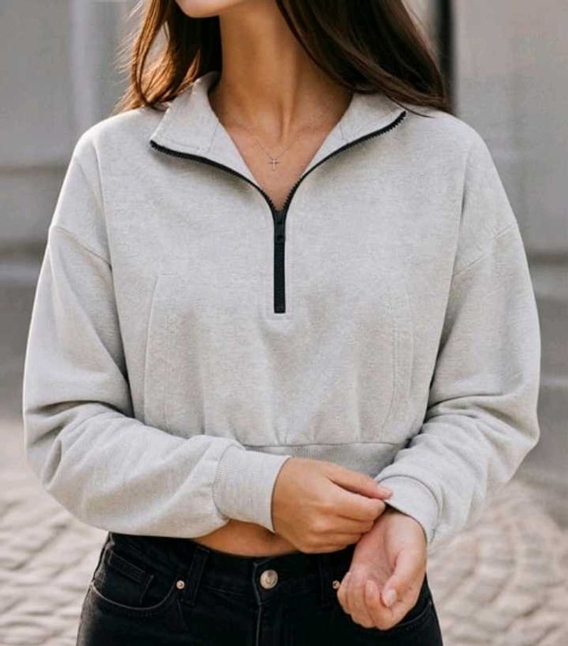 Cropped Quarter Zip Sweatshirt