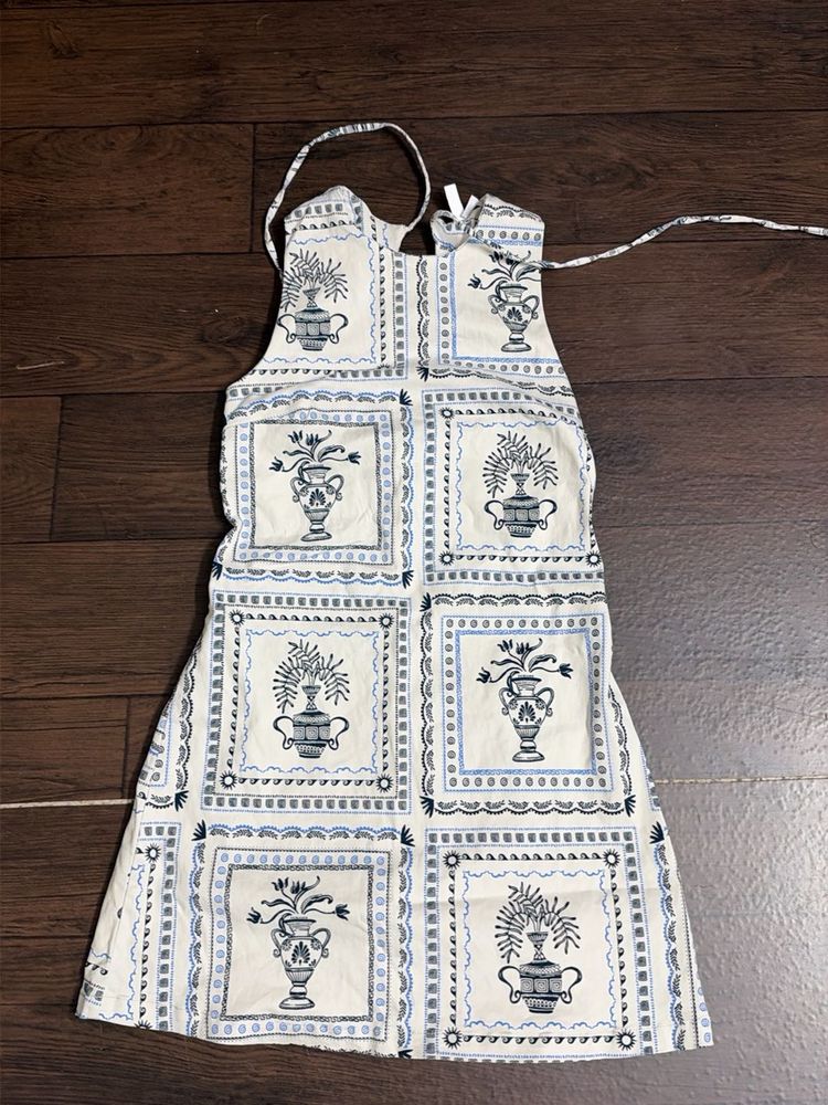 Blue Floral Print A-line Dress
