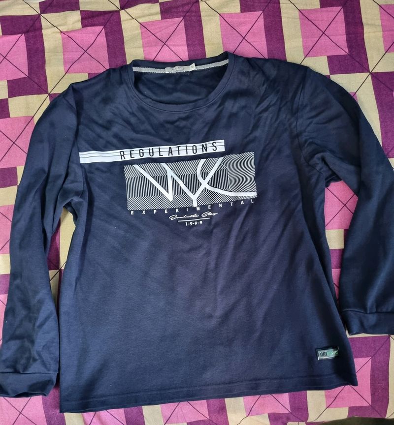 MAITRI Men's Full Sleeve Printed Tshirt|| Navy Blue||