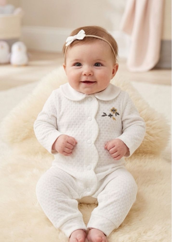 Adorable Baby Girl's White Romper