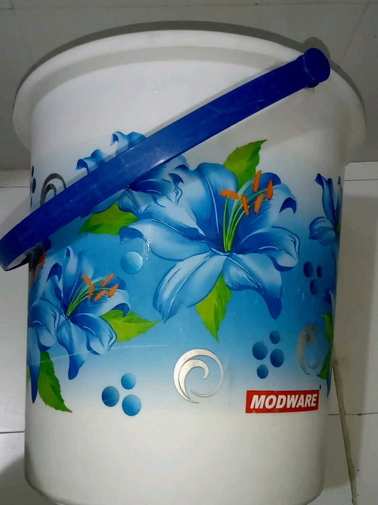 Blue Floral Plastic Bucket