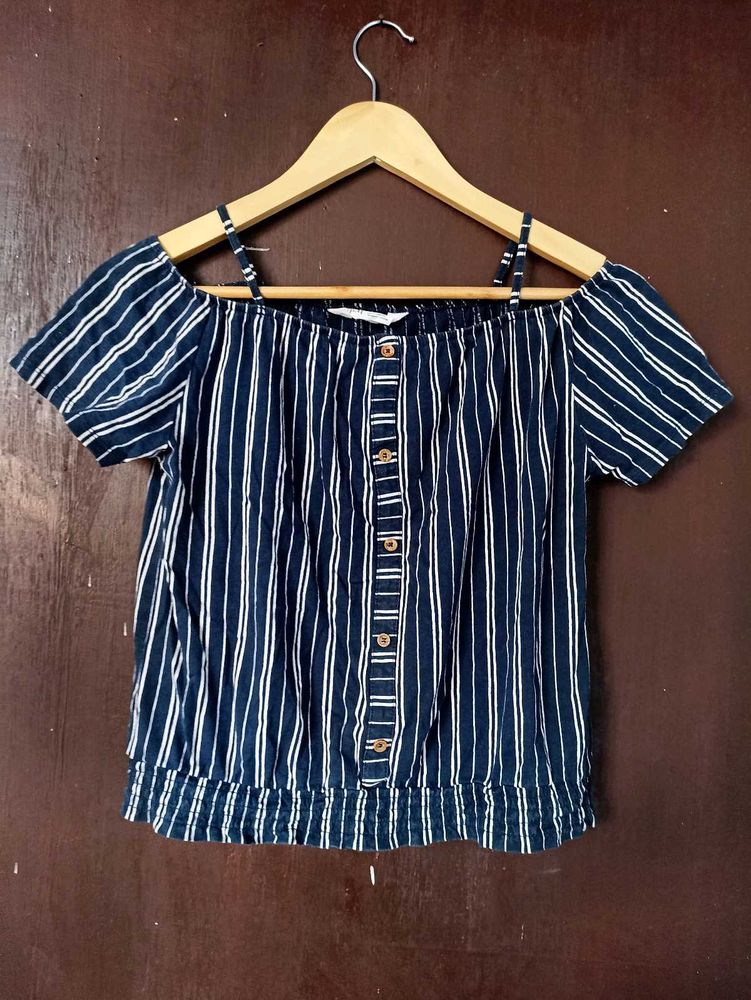 Navy &amp; White Striped Off-Shoulder Top