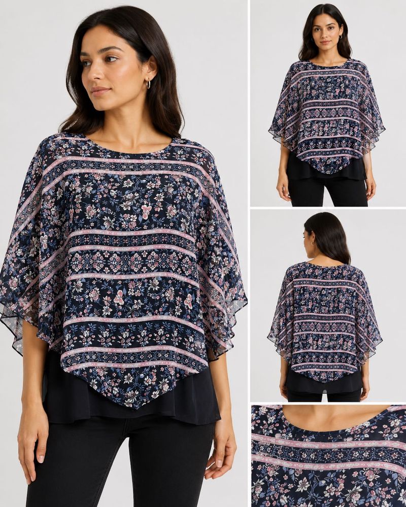 Chic Floral Print Poncho Top