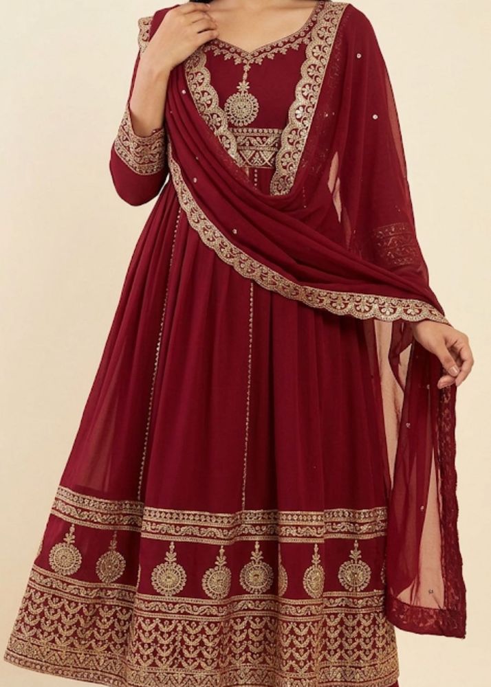 Elegant Maroon Embroidered Anarkali Suit