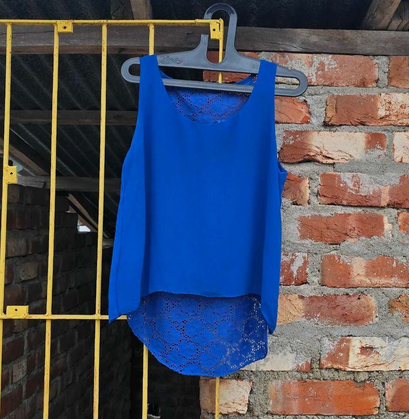 Blue Lace Trim Tank Top