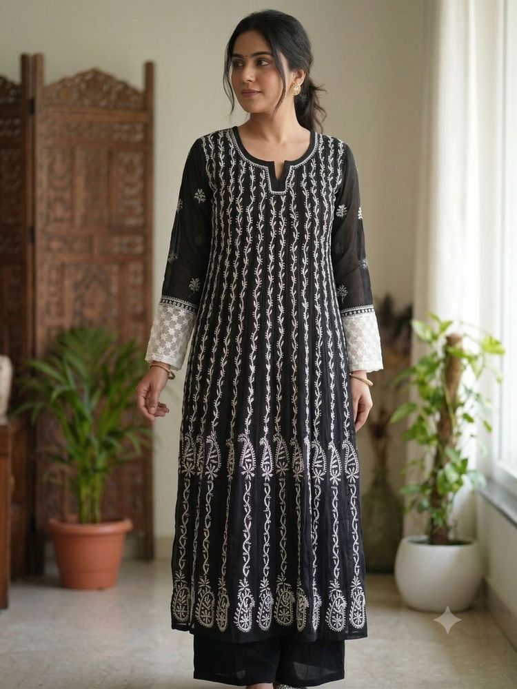 Og Pakistani Black Kurta with White Embroidery