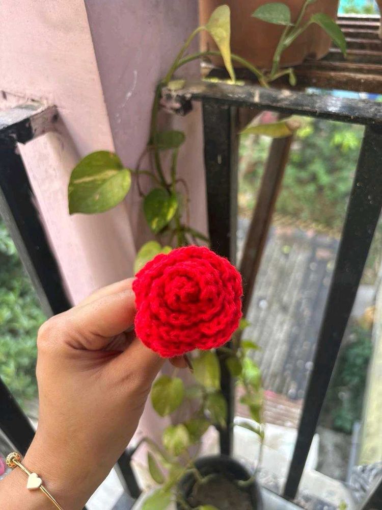 Handmade Crochet Red Rose Hair srunchie