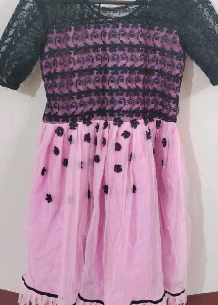 Chic Pink &amp; Black Lace kurta