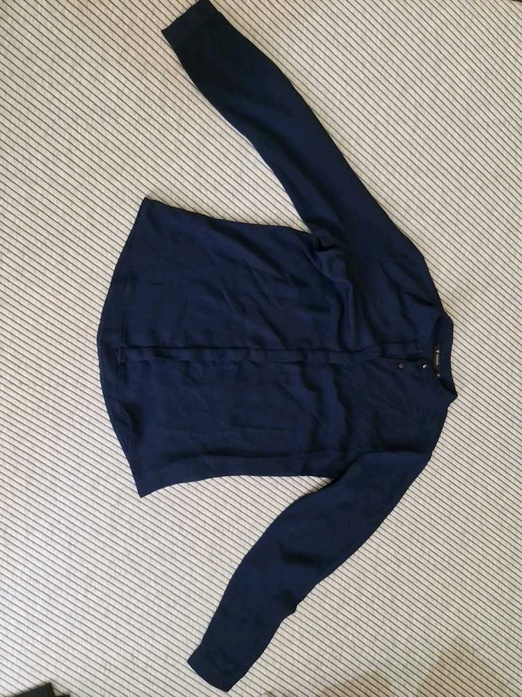 Navy Blue Long Sleeve Button Up Top