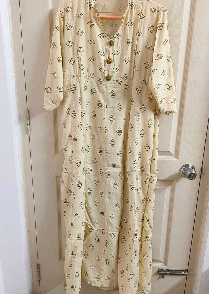 Cream Printed Anarkali Kurta