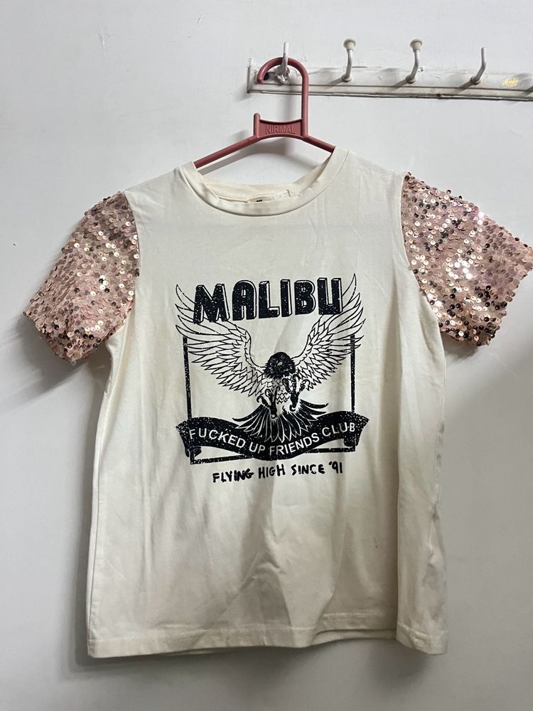 Sequin Sleeve Graphic T-Shirt
