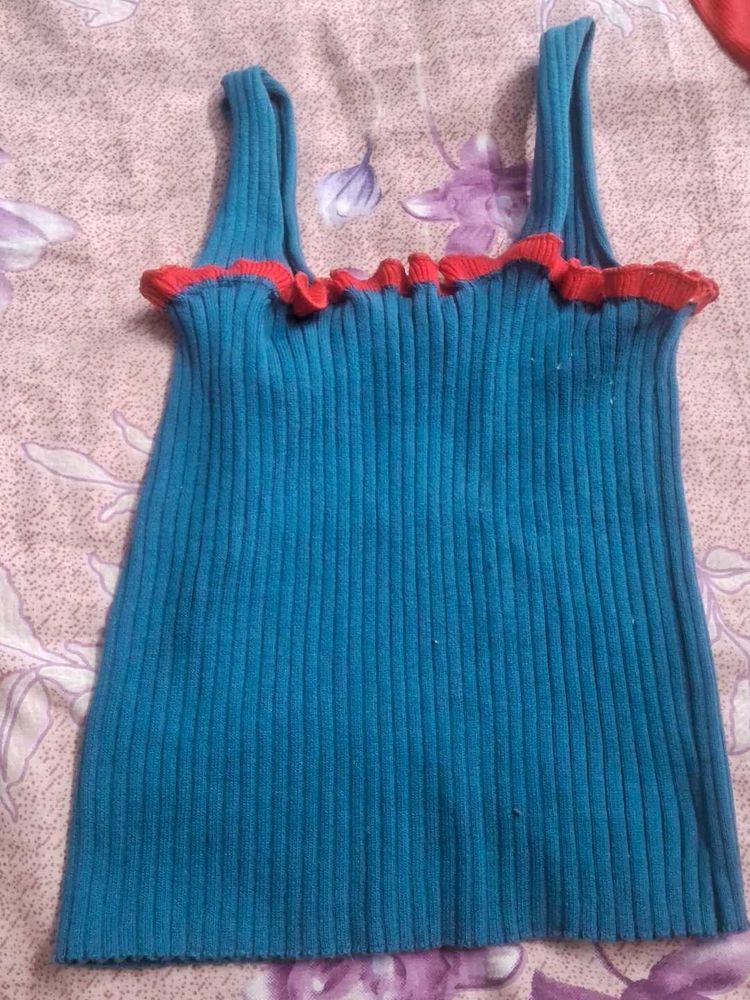 Ribbed Tank Top with Ruffle Trim