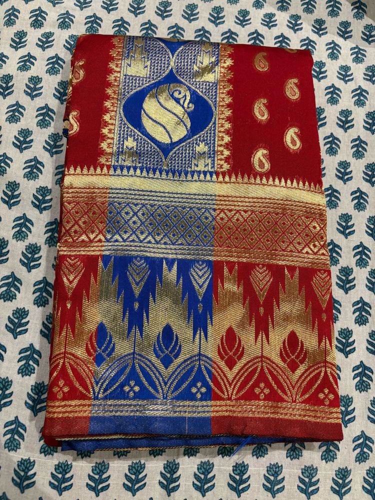 Elegant Red &amp; Blue Saree