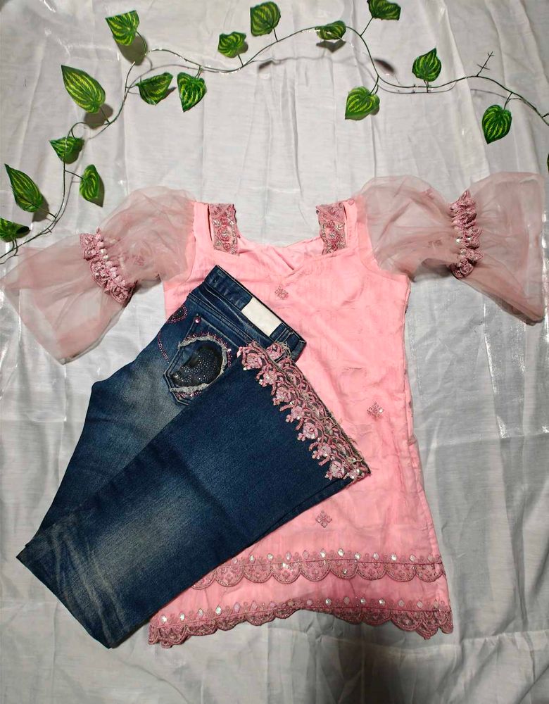 Embellished Flare Jeans with kurti