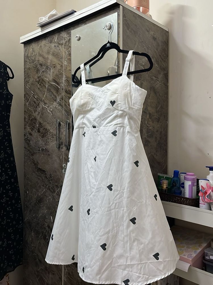 Cute White Heart Print Dress