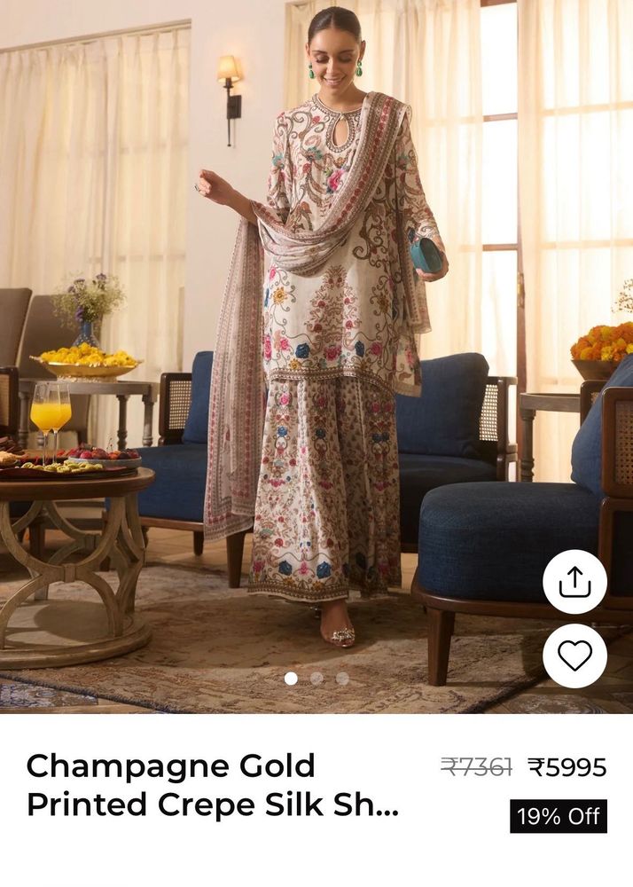 Champagne Gold Printed Crepe Silk Kurta Set