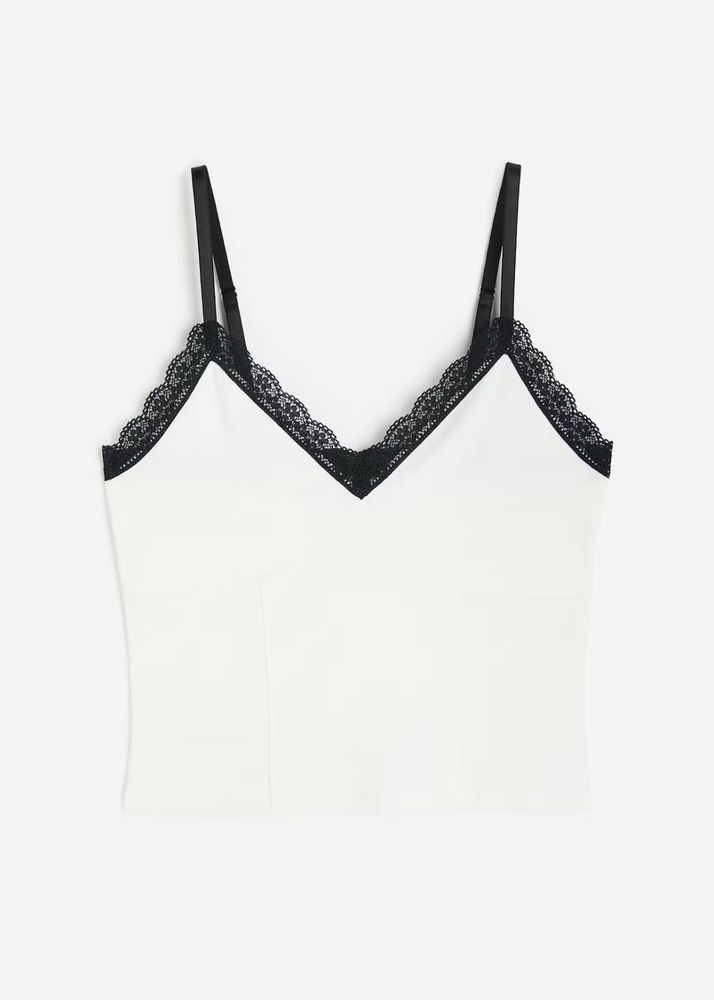 H&amp;M White Lace Trim Camisole Top