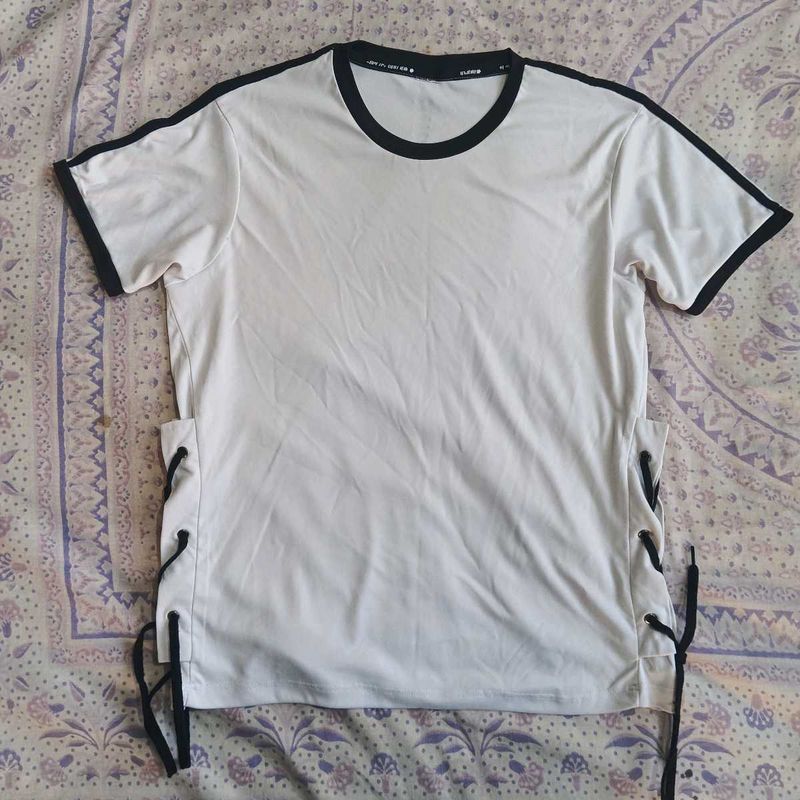 White T-Shirt with Black Accents