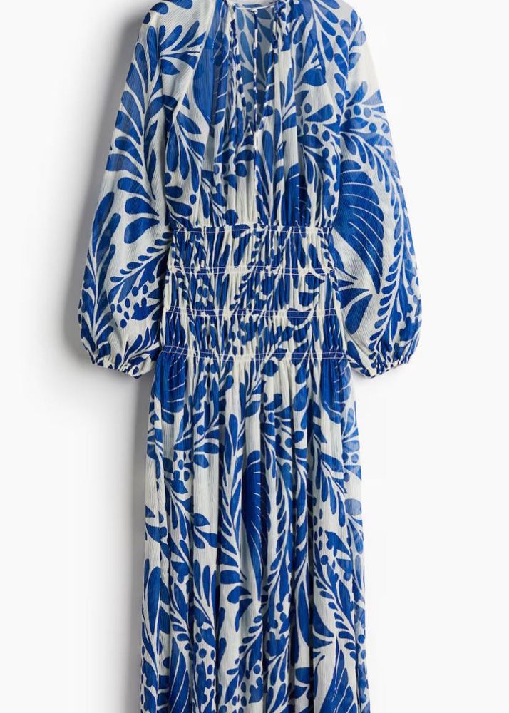 H&amp;M Blue &amp; White sheer Leaf Print Maxi Dress