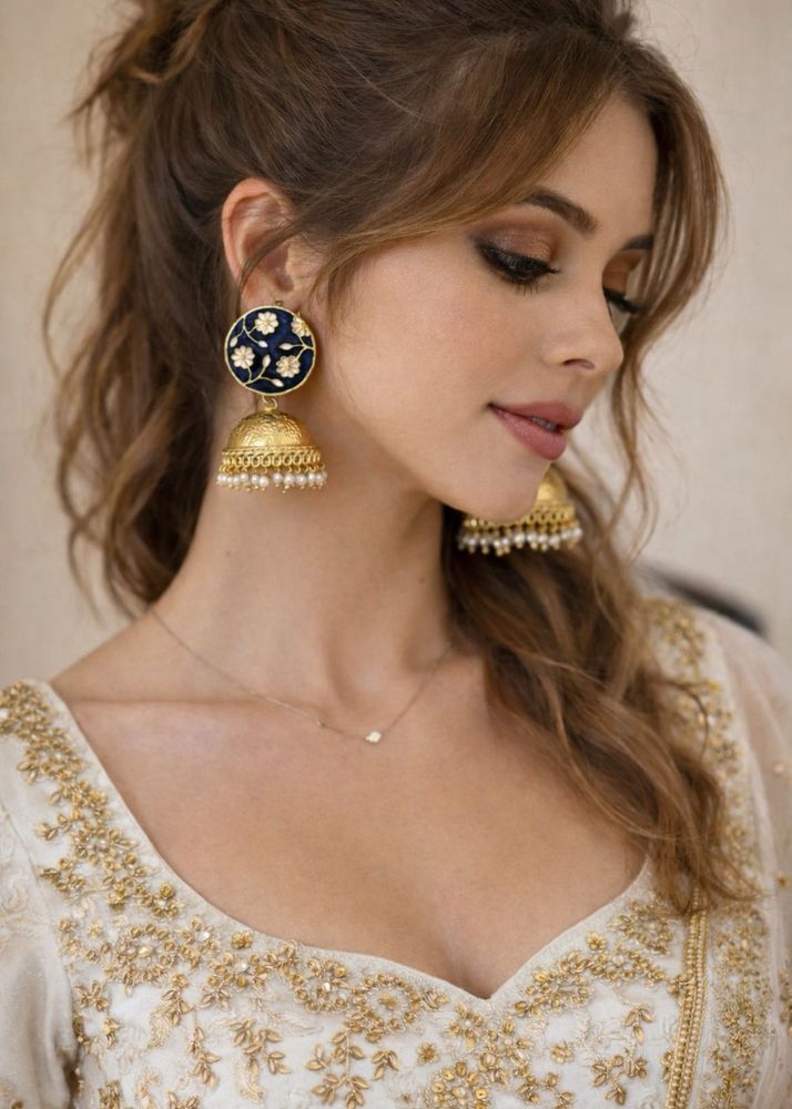 Blue Meenakari Jhumkas