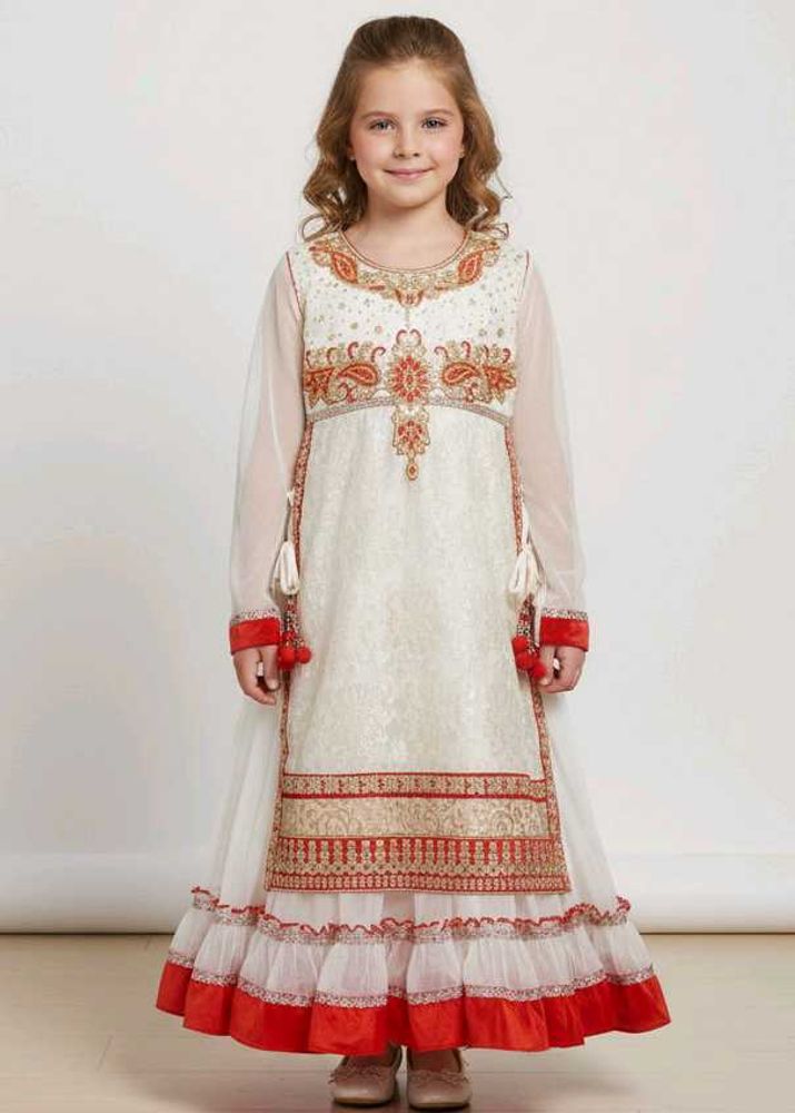 Elegant Cream &amp; Red Anarkali