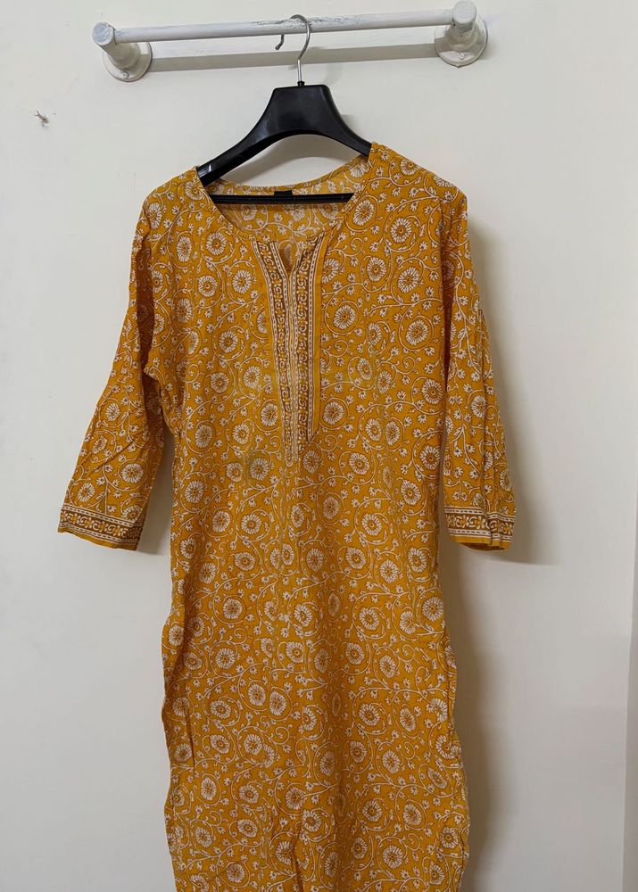 Yellow Printed Kurta