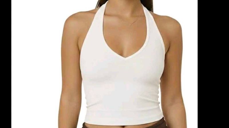 White Halter Neck Crop Top