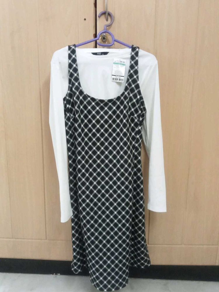 Women's Black &amp; White Plaid Dress Set