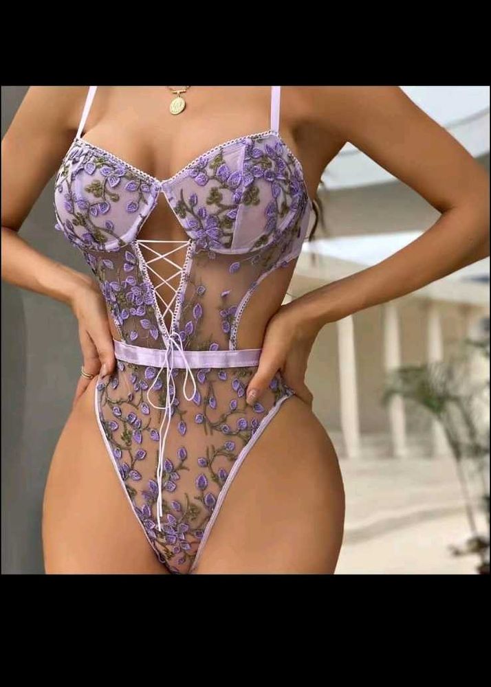 Sheer embroidery Bodysuit night wear