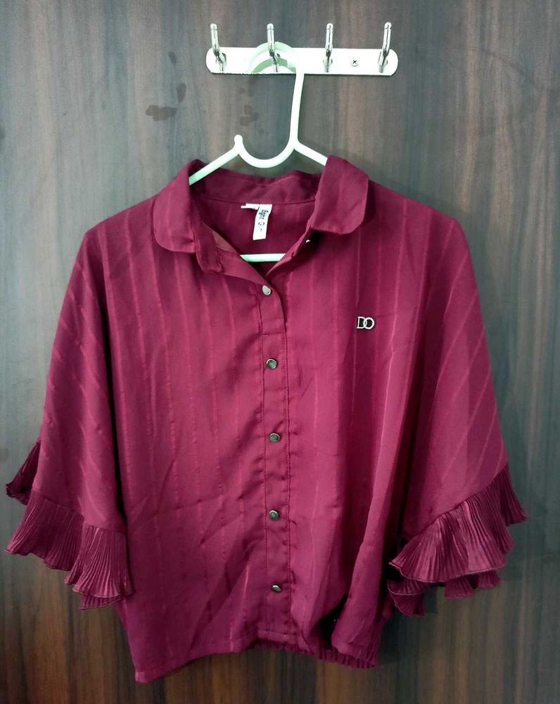Maroon Pleated Sleeve Top