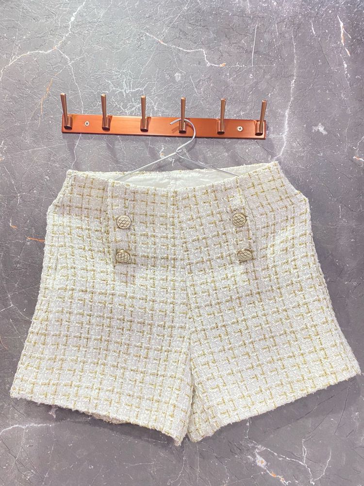 Women's Shorts High Waist Fake Button Tweed Short