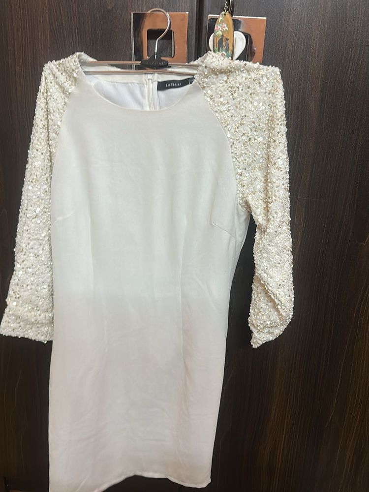 White Sequin Sleeve Dress