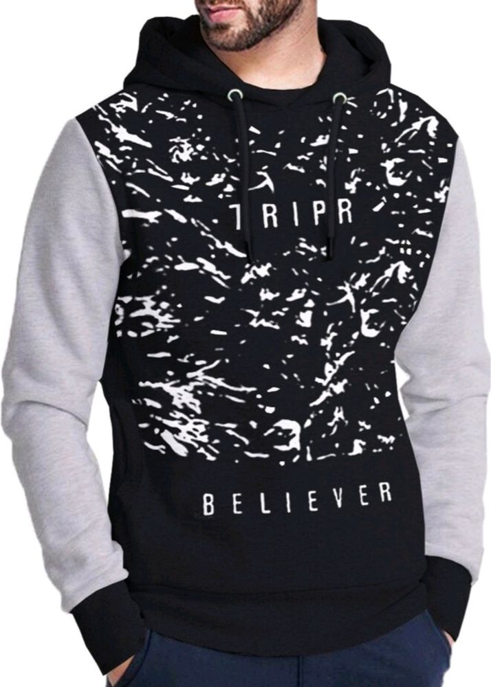 Mens Printed Black Hoodie Full Sleeves