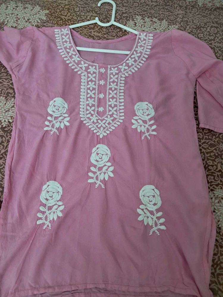 Pink Embroidered Kurti