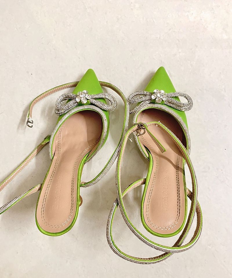 ✨🪩Mach&amp;mach Green Bow Heels