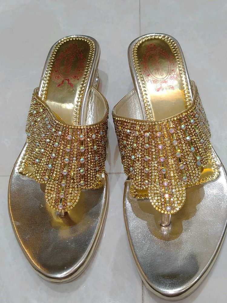 Embellished Gold Flat Sandals