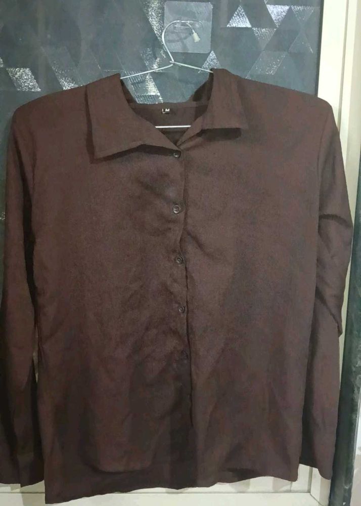 Classic Brown Button-Up Shirt with free gift