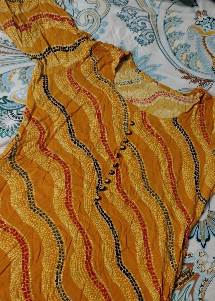 Mustard Yellow Printed Kurta
