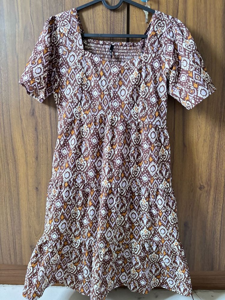 Boho Print Square Neck Tiered Dress